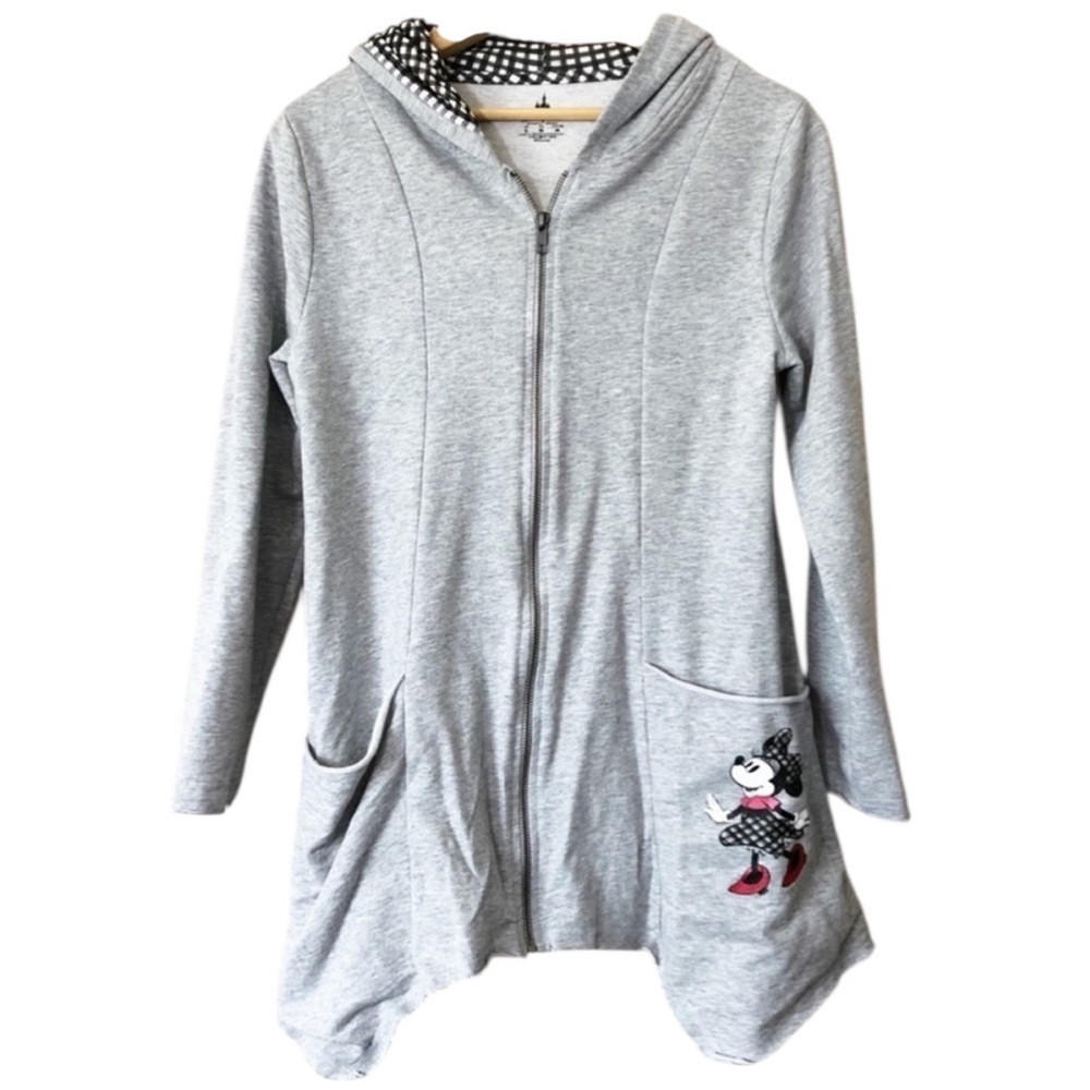 Disney Parks Minnie Mouse Zippered Plaid Gray Hoodie Sweatshirt